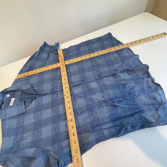 Toscano Firenze Linen Blend Plaid Button Up Shirt Mens XL Blue Short Sleeve - Picture 7 of 7